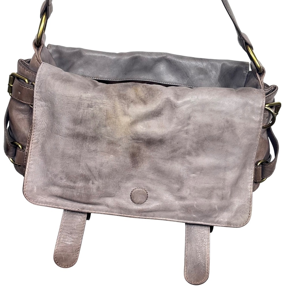 Kooba Leather Shoulder Bag Crossbody Distressed Brown Gray Buckle Boho Grunge - Picture 7 of 13